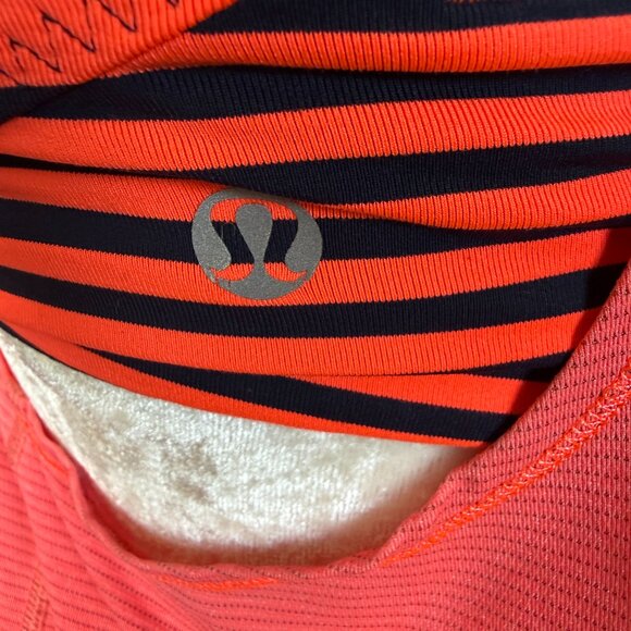 Lululemon coral orange blue no limits tank top with built in striped bra - Picture 7 of 10